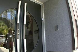 hey milf mommy strokes feet in stockings heels fingers gaping asshole on bed before anal doggystyle