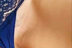 Infiel wears husband's favorite blue lingerie for creampie