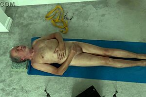 guy strokes hard during steamy yoga session in the bedroom