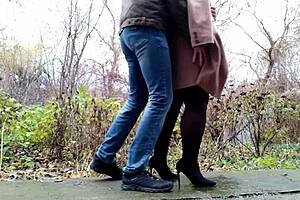 Curvy Stepmom Pisses on Street to Please Horny Stepsons Again in Pantyhose