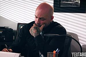 Kinky teen secretary sneaks hairy pussy fuck on boss during tense phone call