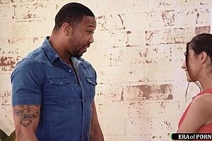 petite brunette masseuse deepthroats black client's monster cock in nuru session