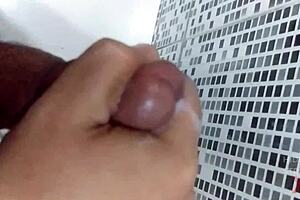 condom breaks during intense sex toy male cumshot explosion!