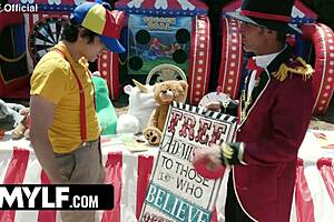 damn that extra tall milf bouncin wild in the bounce house trailer
