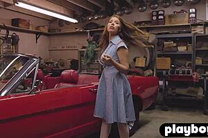 curvy redhead milf melrose michaels strips naked in car