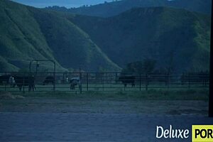 Cowboy pins smoking hot shaved blonde teen against tree for outdoor hd pussy pounding