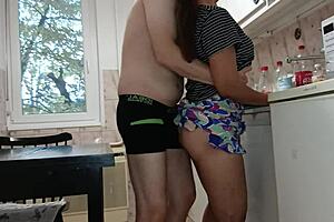 sexy hairy asian milf moans on kitchen table as boyfriend deepthroats her juicy creampie