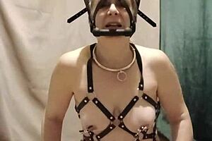 imagine this french maid slut bound in harness auto-submission session outdoors