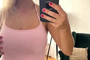 Katerina Hartlova's huge natural tits drip watching mirror masturbation