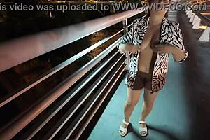 Luscious Milf Flashes Big Natural Tits Puffy Nipples No Bra Panties Bridge